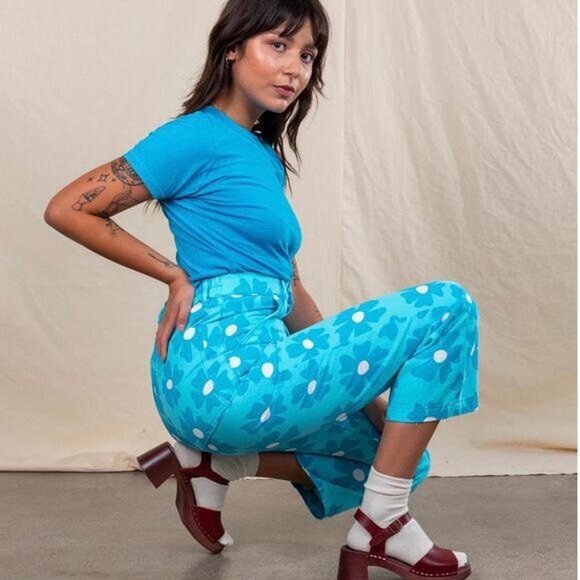 Big Bud Press Work Pants Blue Flower Daisy Size Small. - Picture 1 of 3